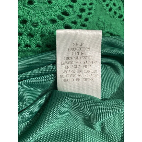 TECE Green Women’s Dress Embroidered Eyelet Scalloped Hem & Sleeves Bohemian L - Picture 6 of 14
